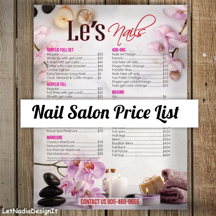 Nail salon price list